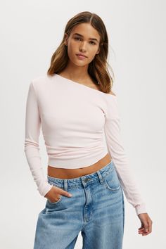 Marlow Asymmetrical Long Sleeve Top Off The Shoulder Long Sleeve, Tops Long Sleeve, Soft Tops, New Wardrobe, Cotton On, Body Fit, Long Tops, Long Sleeve Top, Women Clothing