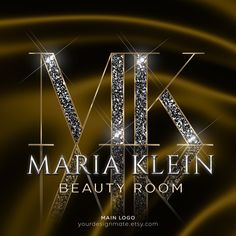 the logo for maria kleen's beauty room is shown in gold and silver