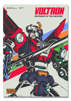 the cover to voltron defender of the universe, with an image of a robot holding a