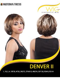 DENVER II Wig. Heat resistant fiber. Hair is safe to curl or flat iron up to 400F. Color shown is 3T4/613. Comes with average size cap and adjustable straps. Cap comes with front and back combs. Manufactured by Motown Tress. Motown Tress Wigs, Back Combing, Synthetic Wig, Flat Iron, Synthetic Wigs, Color Show, Heat Resistant, Denver, Wigs