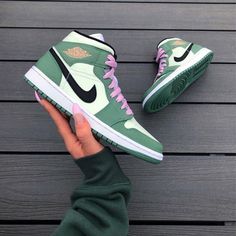 Unlock a unique look with the Green Black Custom Air Jordan 1s. Crafted with premium materials and a classic silhouette, these shoes offer a stylish combination of contrasting colors. Durable and comfortable, these sneakers are the perfect choice for when you want to stand out.

The perfect gift for friends, family, that special someone, or yourself ✨
- Exactly as shown in the pictures.
- Brand New & Authentic. 💯 
- Hand Painted with attention to detail. 👨‍🎨 
- Waterproof and Flexible. ❤️ 
- Unisex model. Please refer to the Size Chart.
- Free Worldwide Shipping. ✈︎ Обувь Air Jordan, Wmns Air Jordan 1, Air Jordan 1s, Air Jordan 1 Mid Se, All Nike Shoes, Green Shop, Xmas List, Jordan 1s, Cute Nike Shoes