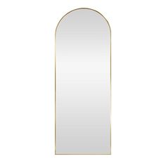 Brushed gold finish aluminum frame. Over sized leaner mirror. Origin 21 26-in W x 70-in H Arch Brushed Gold Framed Full Length Wall Mirror | AL058A-GLD-2670 Cottage Core Bedroom, Coastal Room Decor, Full Length Wall Mirror, Freshman Dorm, Beachy Room, Room Items, Coastal Room, Leaner Mirror, Coastal Granddaughter