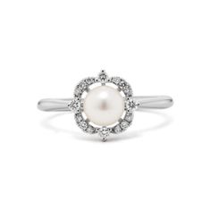 Luxury Akoya Pearl White Pearl Ring, Timeless White Gold Pearl Ring With Center Stone, Classic Pearl Ring With Prong Setting, Classic Diamond White Pearl Ring With Prong Setting, Classic Pearl Ring With Prong Setting In Diamond White, Classic Pearl White Diamond Ring, White Gold Pearl Ring With Diamond Center Stone, Classic White Gold Pearl Ring With Prong Setting, Classic White Platinum Pearl Ring