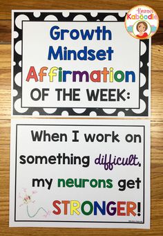 two posters with the words growth minds and affirmation of the week