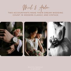 the front cover of a wedding album with photos of brides and grooms holding hands