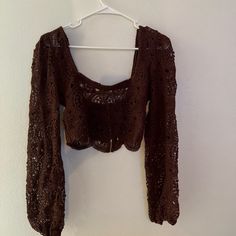 Beautiful Maroon Fashion Nova Top With Gold Zipper Detail On Back. *Never Worn Tags Attached* Brown Crochet Lace Top For Spring, Brown Bohemian Open Knit Crochet Top, Bohemian Brown Open Knit Crochet Top, Brown Open Knit Crochet Top For Fall, Fitted Crochet Top For Vacation In Fall, Fitted Crochet Top For Fall Vacation, Fitted Crochet Top For Vacation And Fall, Fall Lace Crochet Top With Crochet Trim, Fall Crochet Lace Top With Crochet Trim