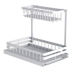 a white dish rack is shown with two trays on each side and the bottom