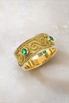 Byzantine Gold Emerald Ring with Emeralds Byzantine Rings, Elegant Ring, Intricate Design, Emerald Ring, Statement Rings, Greece, Emerald, Ring, Gold