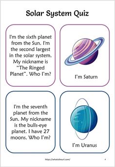 the solar system quiz is shown in three different ways, including an image of saturn and pluto