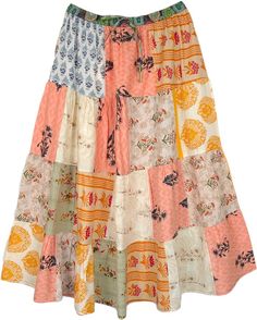 Summer and fun go hand in hand with this chic bohemian plus size long maxi skirt in cotton.  With its elastic drawstring waist it is easy to wear and looks fabulous. #tlb #Patchwork #Misses #MaxiSkirt #Peasant #XLPlus #PlusSizeSkirt Long Patchwork Skirt, Bohemian Patchwork Maxi Skirt For Spring, Bohemian Maxi Skirt With Floral Patchwork, Spring Hippie Patchwork Maxi Skirt, Bohemian Floral Patchwork Maxi Skirt For Summer, Bohemian Patchwork Skirt For Vacation, Bohemian Floral Patchwork Skirt For Beach, Bohemian Skirt With Floral Patchwork For The Beach, Bohemian Beach Skirt With Floral Patchwork