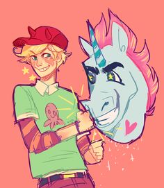 a drawing of a boy and a unicorn with their faces drawn in pencils on paper