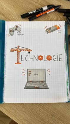 an open notebook with the words technology written on it