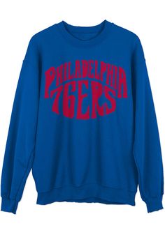 Make your way to the big game in this Philadelphia 76ersWomens Blue Fleece Crew Sweatshirt! This 76ers Long Sleeve Sweatshirt features a center front team name screen print and team logo on back. Stay warm and comfortable with this Womens Philadelphia 76ers Crew Sweatshirt. Long sleeve pullover, Ribbed collar and cuffs, Soft hand, Comfortable, 100% Cotton, 4 Throwback Long Sleeve Team-colored Sweatshirt, Throwback Sports Season Tops With Ribbed Cuffs, Winter Fan Apparel Tops With Ribbed Cuffs, College Fan Apparel Sweater With Ribbed Cuffs, Game Day Throwback Long Sleeve Sweatshirt, Fan Apparel Sweater With Ribbed Cuffs, Fan Apparel Long Sleeve Sweater With Ribbed Cuffs, Winter Team-colored Tops With Ribbed Cuffs, Throwback Long Sleeve Sweatshirt For Game Day