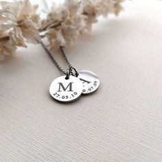 Date Necklace, Initial Disc Necklace, Custom Initial Necklace, Mothers Necklace, Gift For Mum, Vermeil Jewelry, Disc Necklace, Engraved Necklace, Custom Necklace