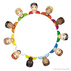 a group of people standing around a white circle