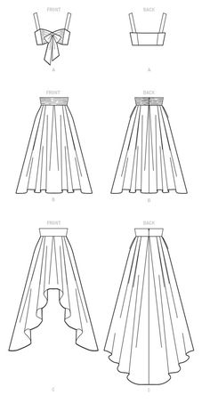 four different types of skirts with bows on the top, bottom and bottom part of each skirt