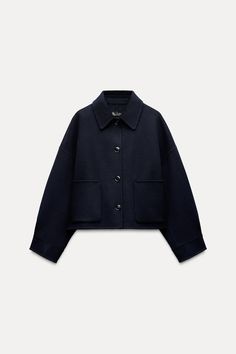 DOUBLE FACED WOOL BLEND JACKET ZW COLLECTION - Navy blue | ZARA United States Leather T Shirt, Zara Jacket, Waistcoat Dress, Cardigan Sweater Vest, Cargo Shirts, Jeans Cargo, Wool Blend Jacket, Cardigan Sweater Dress, Blazer Vest