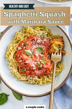 spaghetti with marinara sauce in a white bowl