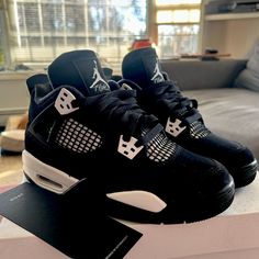 Brand New Jordan 4s Never Worn Fits Women’s Size 7-7.5 And Kids 6-6.5 Includes Box And Paper Of Authenticity Jordan 4s, Womens Jordans, Jordan Black, Fits Women, Newest Jordans, Shoes White, Coloring For Kids, Jordan Shoes, Getting Ready