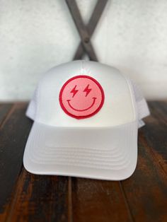 embroidered trucker hat mesh back 100% cotton one size fits most Pink Lightning, Affordable Boutique Clothing, Antique Candles, Lantern Candle Holders, Gift Card Sale, Happy Face, Shop Decoration, Boutique Clothing, Trucker Hat