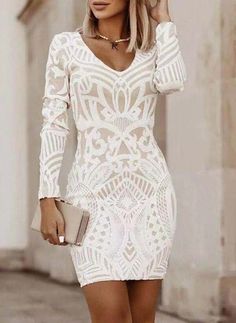 Olivia Mark - Long Patchwork Bodycon Dress Hoco Dresses White, Fancy Dress Code, Mid Skirt, White Bodycon, White Bodycon Dress, Langer Rock, Elegant Dresses For Women, Vestidos Vintage, Slim Fit Dresses