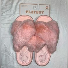 Nwt Women’s Size Xl Pink Fluffy Slippers With The Playboy Logo Embroidered Cute Soft Slippers For Spring, Cute Soft Spring Slippers, Comfortable Fluffy Slippers For Spring, Trendy Soft Slippers For Spring, Pink Fluffy Slippers Casual Style, Pink Fluffy Casual Slippers, Casual Pink Fluffy Slippers, Casual Fluffy Pink Slippers, Comfy Flat Slippers For Spring