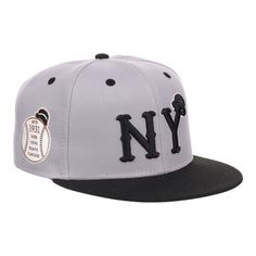 New York Black Yankees NLB Flip Fitted Ballcap - Ebbets Field Flannels Gray Snapback Hat For Baseball Season Streetwear, Gray Snapback Hat For Baseball Season, Gray Baseball Cap With Logo Patch, Gray Baseball Cap For Baseball Season Streetwear, Gray Snapback Baseball Cap For Baseball Season, Gray Baseball Cap For Streetwear During Baseball Season, Gray Baseball Cap For Streetwear And Baseball Season, Gray Flat Bill Snapback Hat For Baseball Season, Gray Baseball Cap Snapback For Sports Events