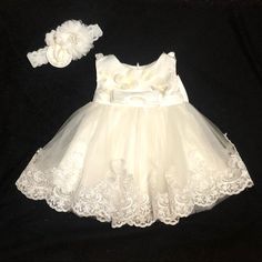 Bow Dreams Designed By Hong - Ivory Flower Girl/Formal Dress W/Removable Bow 3-6 Months Brand New, Never Worn Headband Not Included, See Other Listings To Purchase Bow, Or Message Me And I’ll Create Bundle For You Cream Floral Applique Dress For Dress-up Occasions, Cream Dress With Floral Applique For Dress-up Occasions, Elegant White Dress For First Birthday, Cute Cream Princess Dress For Baptism, Fitted Cream Dress For First Birthday, Fitted White Dress For First Birthday, White Fitted Dress For First Birthday, White Princess Dress With Floral Applique, Elegant Cream Dress For First Birthday