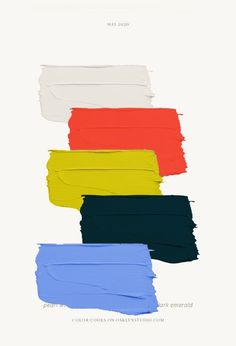 four different colors of paint are shown in the same color as each other, including blue, red, yellow, and white