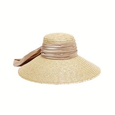 Natural straw UPF 50+ protection wide-brim sunhat with pecan satin ruched band and tails. UPF 50+ protection. One Size. Eugenia Kim X GDD Collection 6.75" X 4" X 6.25" SKU: 21015-02124GDD Elegant Sun Hat With Upf 50+ And Curved Brim, Elegant Fedora Straw Hat With Upf 50+, Classic Summer Sun Hat With Visor, Elegant Straw Boater Hat With Upf 50+, Elegant Adjustable Straw Hat With Upf 50+, Elegant Straw Hat With Upf 50+, Elegant Sun Hat With Upf 50+ And Flat Brim, Elegant Wide Brim Sun Hat With Uv Protection, Elegant Sun Hat With Upf 50+ For Kentucky Derby