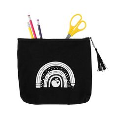 This pencil bag is the perfect size for holding your essential teacher supplies! Featuring fun school supply icons like pencils and paper clips, teachers can fill this sturdy case with everything needed to get through the school day. This bag is also great for holding teacher gifts or can be used as a long-lasting pencil case for students! Includes zipper closure. 10" x 7 1/2" © OTC Teacher Canvas, Kids Pencil Case, Canvas Pencil Case, Fun School, Cool School Supplies, Teaching Supplies, School Supply, Teacher Supplies, Pencil Bag