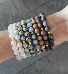 I love adding in a little something different to my bracelet stacks! These gemstone bead bracelets are perfect for that!  This listing is for ONE bracelet (your choice) and gold accents. There are 8 options to choose from! Wear alone, wear multiples, or add to another stack for a fun combination! The possibilities for this chunky wooden bracelet are endless!   The bracelets are 7", which fits average adult wrists.  I use a strong, stretchy cord for a nice, comfortable fit.  They are ready to shi Chunky Bead Bracelet, Bohemian Beaded Stretch Bracelet For Everyday, Spiritual Hand Wrapped Friendship Bracelets, Everyday Spiritual Hand-wrapped Friendship Bracelets, Bohemian Stackable Beaded Bracelets For Everyday, Bohemian Stretch Bracelet For Everyday, Bohemian Hand-strung Wrap Bracelet, Everyday Bohemian Hand-strung Wrap Bracelet, Bohemian Beaded Bangle Bracelets For Everyday