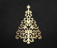 a gold christmas tree on a black background