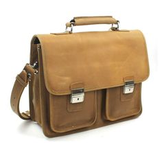 a brown leather briefcase with two compartments