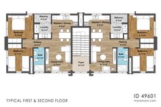 the typical floor plan for a three bedroom apartment with two bathrooms and one living room