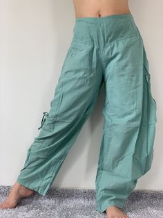 "Cotton Soft Rope Pants, Lady Pants, Light Weight Women Pants If you are looking for some pants that you can wear everywhere, comfortable, relax and Easy to wear. Cotton Soft Pants is Answer!! Nice gift for yourself or your lover Approx. Measurements: Waist 40\" Length 37\" Hip 48\" Inseam 28\" Ankle 12\" FRONT RISE: Measure from the center of the crotch to the top of the waist = 11\" - Condition: Brand new without tags. 100% Cotton - Made in Thailand Shipping & Handling * Parcels will be sh Casual Ankle-length Harem Pants For Yoga, Casual Ankle-length Harem Yoga Pants, Comfortable Full-length Harem Pants With Pockets, Green Harem Pants With Pockets For Loungewear, Comfortable Full-length Pants With Pockets, Cotton Tapered Leg Yoga Pants, Comfortable Straight Leg Cargo Pants, Yoga Cargo Pants With Elastic Waistband, Loosely Fitted Yoga Pants With Side Pockets