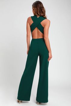 Cute Green Jumpsuit - Backless Jumpsuit - Sleeveless Jumpsuit Womens Jumpsuit Outfits, Green Jumpsuit Outfit, Jumpsuit Outfit Wedding, Jumpsuit Backless, Jumpsuit For Wedding Guest, Winter Wedding Guest Dress, Jumpsuit Outfits, Rompers Dressy, Formal Jumpsuit