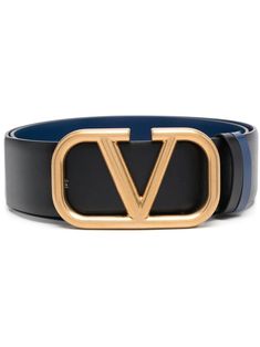 black calf leather VLogo Signature gold-tone buckle fastening adjustable fit Designer Formal Belt With Gold-tone Logo Plaque, Leather Belts With Gold-tone Rectangular Buckle, Designer Formal Belt With Gold Buckle, Designer Formal Belts With Gold Buckle, Designer Gold Buckle Belt For Formal Occasions, Designer Business Belts With Gold Buckle, Designer Leather Belt Buckle With Brass, Designer Leather Belt Buckles With Brass, Designer Leather Belt Buckles With Brass Buckle