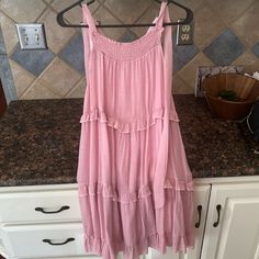 Never Worn, Size Small, Brand Is Sweet Lovely By Jen Cute Sleeveless Tiered Dress With Ruffles, Cute Sleeveless Tiered Ruffle Dress, Flowy Ruffled Tiered Dress For Day Out, Flowy Tiered Dress With Ruffles For Day Out, Tiered Ruffled Sundress, Cute Flowy Ruffle Dress For Summer, Casual Pink Tiered Dress With Ruffled Straps, Tiered Dress With Ruffles, Cute Spring Ruffle Dress For Brunch