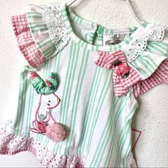 Soooo Cute With The Sweetest Details. I Little Dress With A Bunny Made Of Rose Fabric And A Little Sparkle Cotton Tail. Lace Sleeve And Little Bow And Rose Detail. 6-9 Months Playful Pink Ruffled Tops, Playful Green Tops For Playdate, Playful Green Top For Playdate, Cute Pink Top For Playdate, Green Ruffled Tops For Playtime, Playful Green Top With Ruffles, Playful Green Ruffled Top, Pink Ruffled Tops For Playtime, Bunny Dress