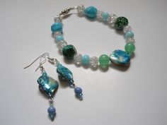 Cheap Ocean-inspired Beaded Bracelet, Butterfly Wing Earrings, Blue Shell, Crackle Glass, Wing Earrings, Seed Bead Bracelets, Wire Bracelet, Unisex Jewelry, Shell Beads