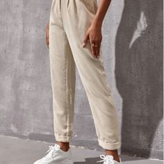 Beige Cropped Straight Leg Corduroy Pant, With Zipper Fly, Unlined, 100% Polyester, Non-Stretch, Machine Washable. Item Is As Pictured Casual Beige Corduroy Bottoms, Non-stretch Corduroy Bottoms For Spring, Trendy Beige Corduroy Bottoms, Casual Beige Corduroy Pants, How To Hem Pants, Corduroy Pants, Pant Jumpsuit, Straight Leg, Zipper