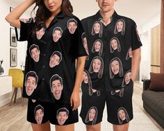 ❤ Hello, if you are looking for comfortable and beautiful pajama sets, congratulations, you have found it. Our new short-sleeved pajama sets for couples are customized with photos, you can send your favorite photos here and it will be a special customized anniversary gift! -This can be used as a special anniversary/wedding/Thanksgiving/Christmas/Valentine's Day gift. Our custom pajamas are made of polyester fabric, which is comfortable and skin-friendly, and can give you the best wearing feeling whether it's for everyday or sleeping. We offer free shipping on this product. We also offer a private customization service, you can print your photo or name on the pajamas. ❤Personalized Gifts -The pajamas set in our store accept personalized patterns and customization. You can choose from the de Custom Pajamas, Pajama Costume, Funny Pajamas, Womens Pajama, Couple Pajamas, Party Scene, Pajama Robe, Etsy Personalized Gifts, Womens Pyjama Sets