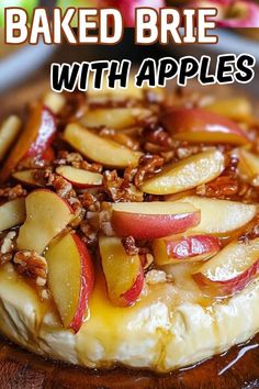 Baked Brie with Apples Baked Brie For Thanksgiving, Baked Apple Brie Appetizer, Baked Brie With Caramelized Apples, Baked Brie And Apples, Brie With Apples And Pecans, Brie Toppings Baked, Ways To Use Brie Cheese, Thanksgiving Recipes Brie, Apple Pie Appetizer