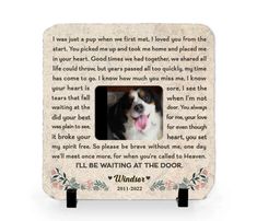 a dog memorial frame with the words i'll be waiting at the door