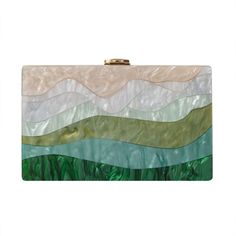 Looking for a unique and stylish piece with a designer touch? You'll love this beautiful Luxury Emerald Striped Acrylic Clutch Bag! With its beautiful pearlescent sheen, this stylish clutch won't go unnoticed. Perfect to dress up an outfit for a party or a wedding. Available with single chain or two chains including a gorgeous green handle, pick your favourite! Style: Eclectic Boho Chic Occasions: Evening, garden party or use as wedding bag Smart features: Hasp closure, cell phone fit, mini hand Trendy Pouch Clutch For Events, Summer Formal Green Bags, Elegant Multicolor Clutch For Formal Occasions, Trendy Green Rectangular Clutch, Elegant Multicolor Rectangular Clutch, Chic Multicolor Evening Bag For Formal Events, Chic Multicolor Evening Bag For Formal Occasions, Elegant Multicolor Clutch For Events, Elegant Multicolor Evening Clutch