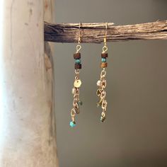 Bohemian Dangle Earring, Gold Plated Chain, Gold Plated Ear Wire, Gold Plated Discs, Turquoise Stone Bead, Bone Bead, Blue Czech Glass Beads Bohemian Style Nickel Free Linear Earrings As Gift, Bohemian Nickel-free Linear Earrings As Gift, Bohemian Linear Dangle Earrings With Ear Wire, Bohemian Linear Earrings, Bohemian Dangle Linear Earrings, Handmade Bohemian Dangle Linear Earrings, Bohemian Dangle Linear Earrings Nickel Free, Bohemian Dangle Nickel-free Earrings, Bohemian Dangle Nickel-free Linear Earrings