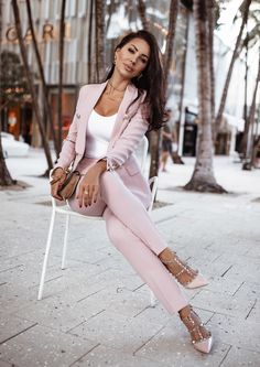 Double Breasted Blazer & Pants Suit Set - Pink – PEGASI White Pant Suit, Blue Double Breasted Blazer, White Pant, Lawyer Fashion, Pants Suit, Breasted Blazer, Suit Pants, Double Breasted Blazer, Suit Set