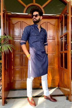 This is a bespoke product, specially crafted for you. Crafted in Chinese Collar and Full Sleeves Available with a Cotton Lycra Pajama in White, It has a self Embroidery design all over it which makes it best outfit for your Wedding Function, Diwali, Eid, Durga Pooja and Cocktail Parties. Do note: Footwear shown in the image are also made to order and can be added separately, but it takes 15 days processing time. (Slight variation in actual color vs. image is possible) Indigo Cutdana Kurta For Eid, Traditional Indigo Kurta With Dabka, Festive Indigo Traditional Wear With Dabka, Indigo Kurta With Dabka For Diwali, Indigo Traditional Wear For Wedding With Cutdana Details, Indigo Traditional Wear For Wedding And Navratri, Indigo Wedding Traditional Wear With Cutdana, Indigo Wedding Sets With Pallu, Indigo Traditional Wear For Diwali