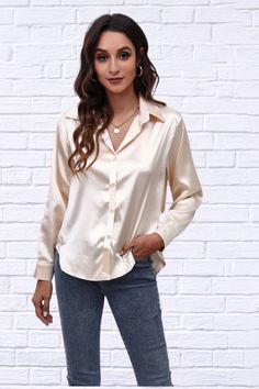 Button down and collar-equipped, this long-sleeve shirt offers timeless style and versatile wear Features: Buttoned Sheer: Opaque Stretch: No stretch Material composition: 100% polyester Care instructions: Machine wash cold. Tumble dry low. Imported - Shipping 7 to 14 days Product measurements: S: shoulder 16.8 in, bust 42.1 in, back length 26.5 in, sleeve length 20.7 in M: shoulder 17.6 in, bust 43.7 in, back length 26.9 in, sleeve length 21.1 in L: shoulder 18.7 in, bust 46 in, back length 27. Smart Casual Wear, Unique Outfits, Smart Casual, Timeless Style, Boutique Clothing, Long Sleeve Shirt, Timeless Fashion, Sleeve Shirt, Casual Wear